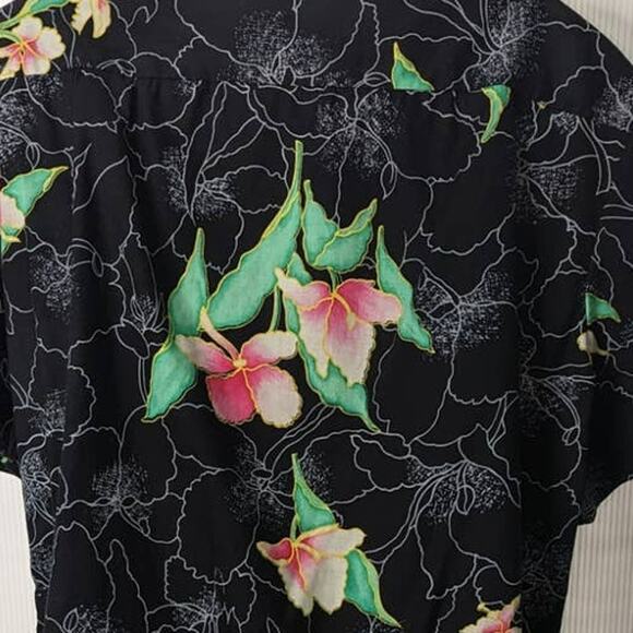 Vintage Hilo Hattie Short Sleeve Shirt Midi Dress Set Black Gray Color Floral - Picture 10 of 11